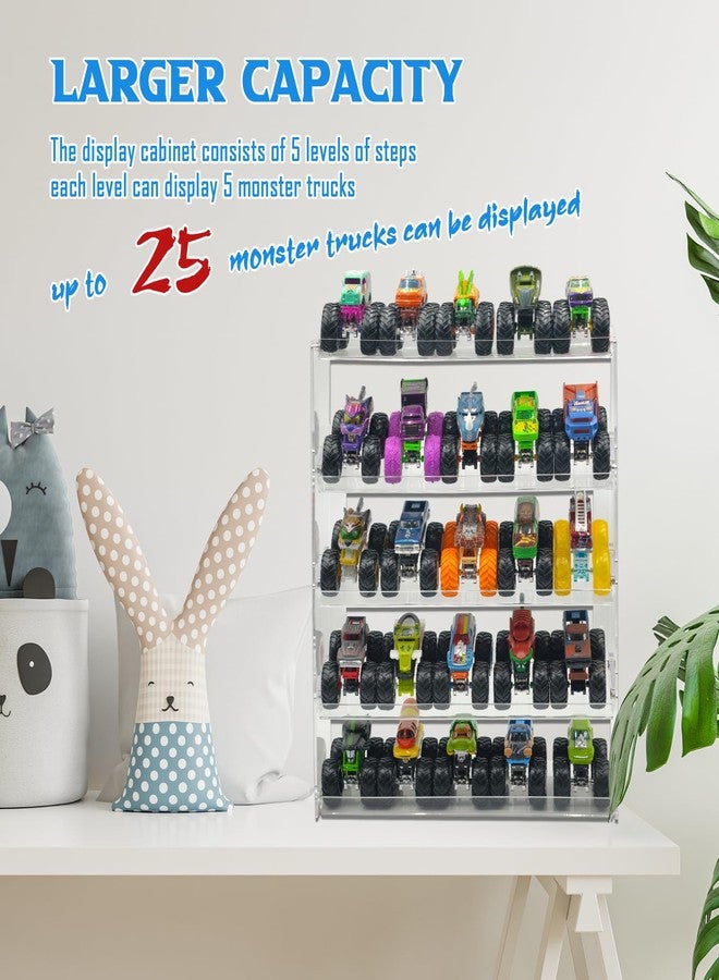 AAiphuwew Acrylic Monster Trucks Display Case - Holds Up to 25 Car Collectibles, Clear 5 Tiers Toy Truck Cars Display Storage Organizer Tire Shelf - Image 3